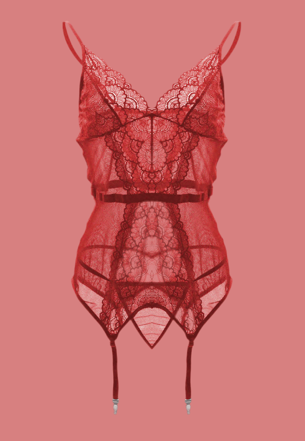 Lace Suspender Lingerie with Garter Buckle Red Infinite Avenue