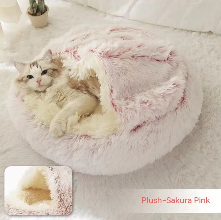 2 In 1 Dog And Cat Bed Pet Winter Bed Round Plush Warm Bed House Soft Long Plush Pets Bed Pet Products Pink plush 80cm Infinite Avenue