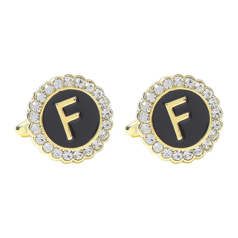 Round Diamond French Cufflinks Men's 26 Letters F Alloy Infinite Avenue