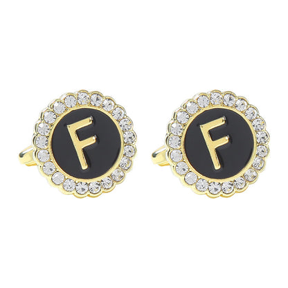 Round Diamond French Cufflinks Men's 26 Letters F Alloy Infinite Avenue