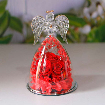 Eternal Flower Gift Box Angel Glass Cover Dried Rose Gift Box For Christmas New Year Valentine's Day Home Decor Beauty angel red Infinite Avenue