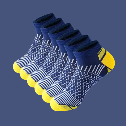 Men's Breathable Running & Basketball Ankle Socks Dark Blue and Yellow 10Pairs Infinite Avenue