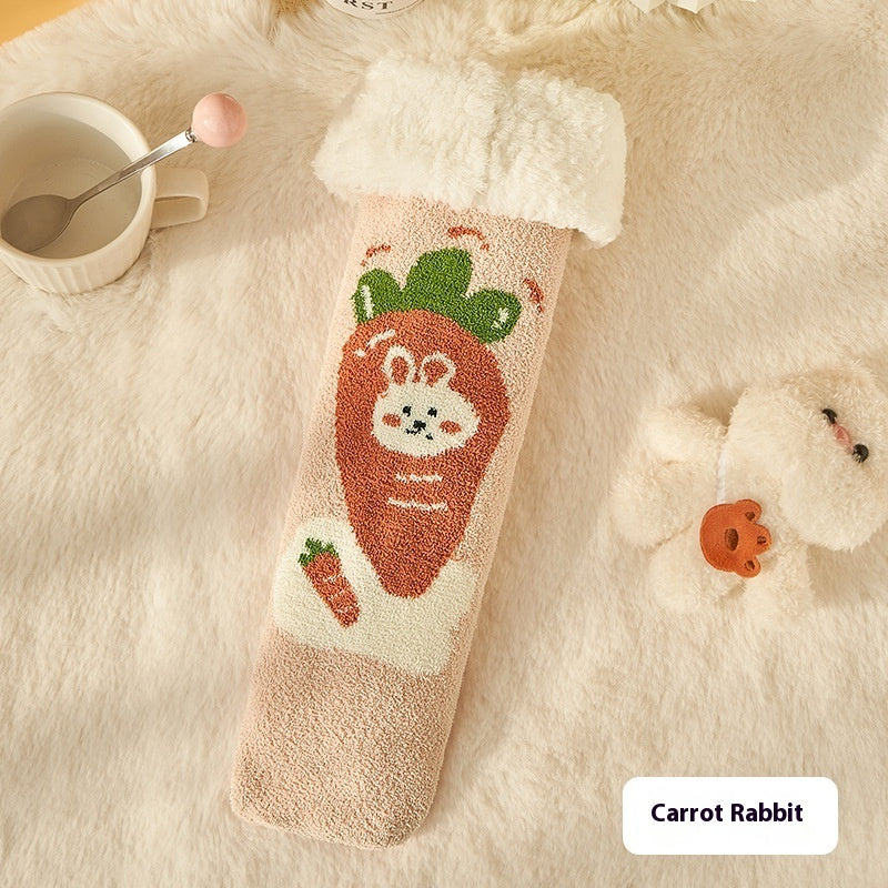 Women's Lamb Fleece Tube Room Socks Radish Rabbit Free Size Infinite Avenue