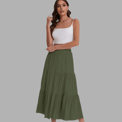 Women’s Elastic High Waist A-Line Skirt with Drawstring - Infinite Avenue