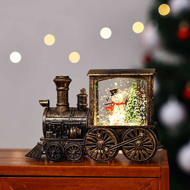 Christmas Train Night Lamp – Gift Decoration Gilded Train Snowman Tree Infinite Avenue