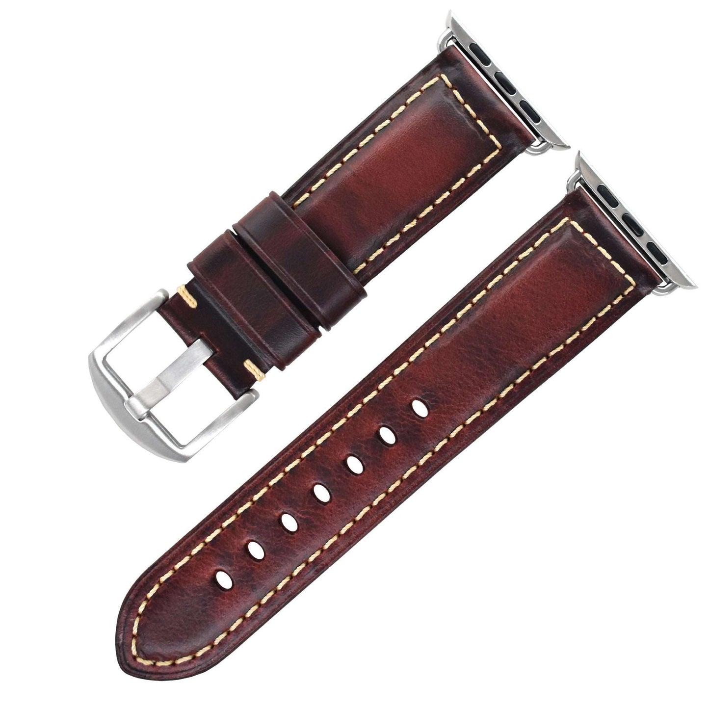 Vintage Oil Wax Genuine Cowhide Watch Band Red Steel Small Buckle K009S Infinite Avenue