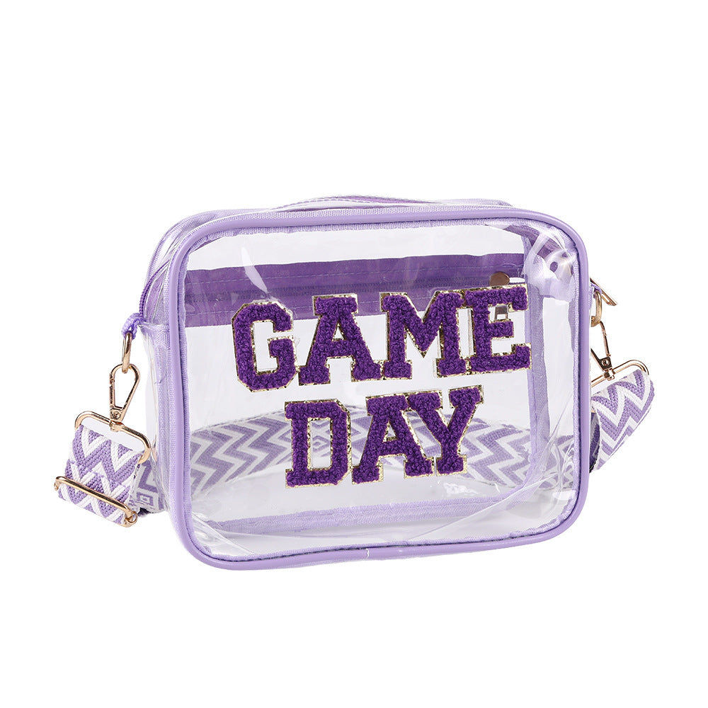 Transparent PVC Cross-body Embroidery Letter Shoulder Small Square Bag 22X18X8cm Purple Bag Infinite Avenue