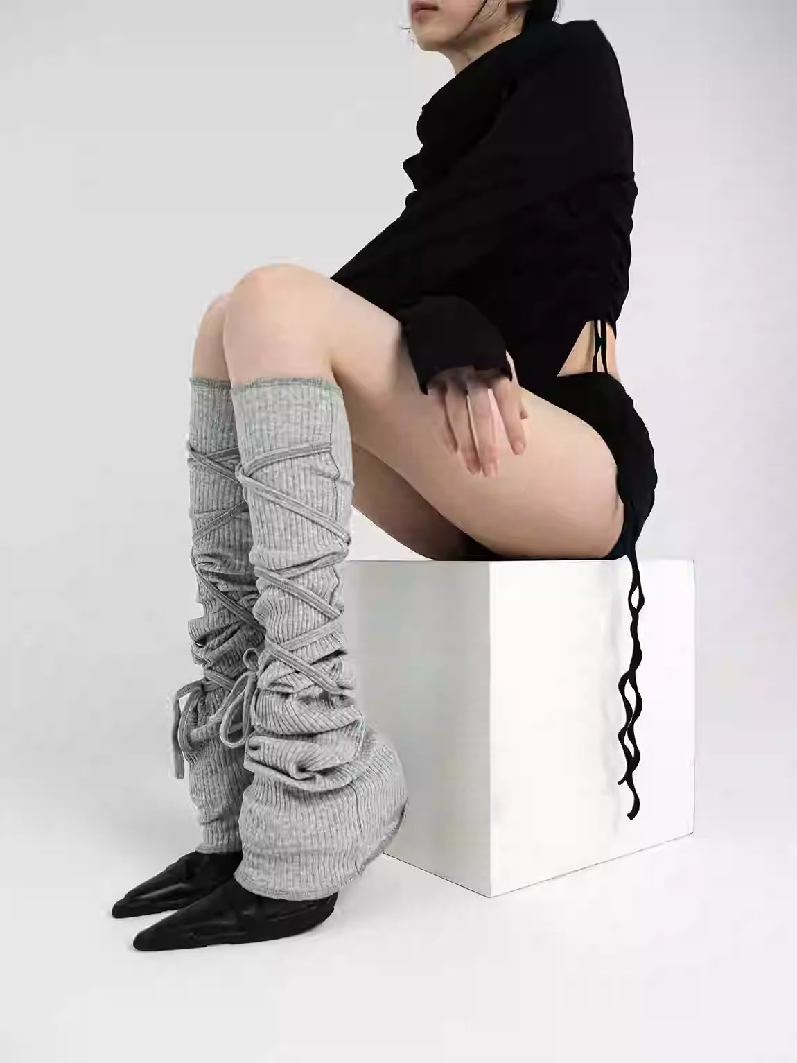 Millennial Hot Girl Solid Knit Socks Gray Average Size Infinite Avenue