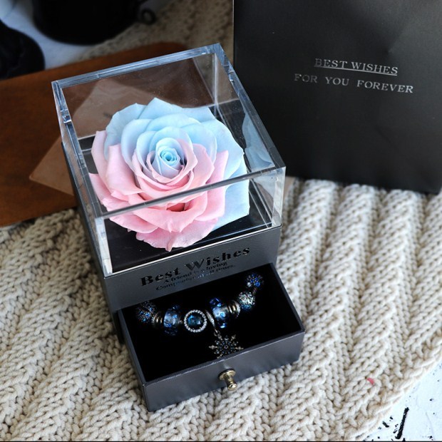 Eternal Flower Rose Jewelry Box for Birthday Presents Valentines Day Wedding Gift Pink blue Infinite Avenue