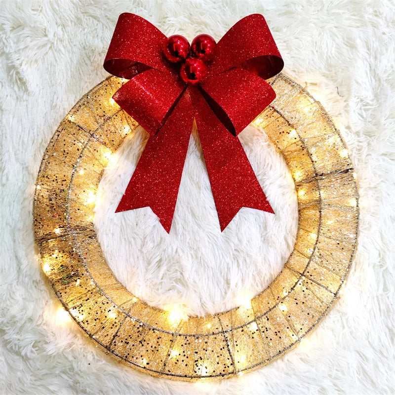 50CM LED Christmas Garland – Luminous Metal Wreath with Bowknot Infinite Avenue