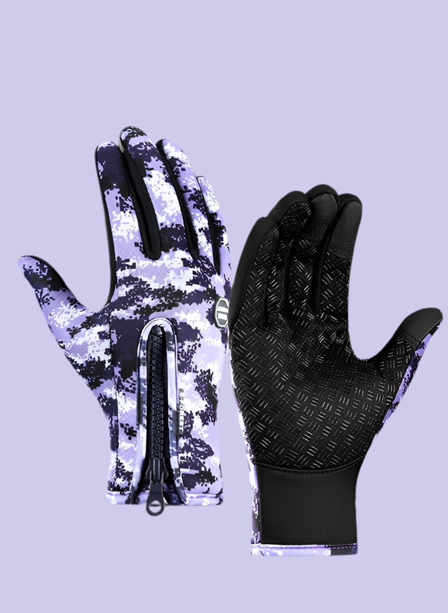 Winter Touchscreen Motorcycle Gloves – Waterproof & Fleece-Lined Camouflage Purple Infinite Avenue