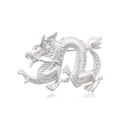 Retro Oil Dripping Cartoon Flying Dragon Shape Brooch For Men Silver Infinite Avenue