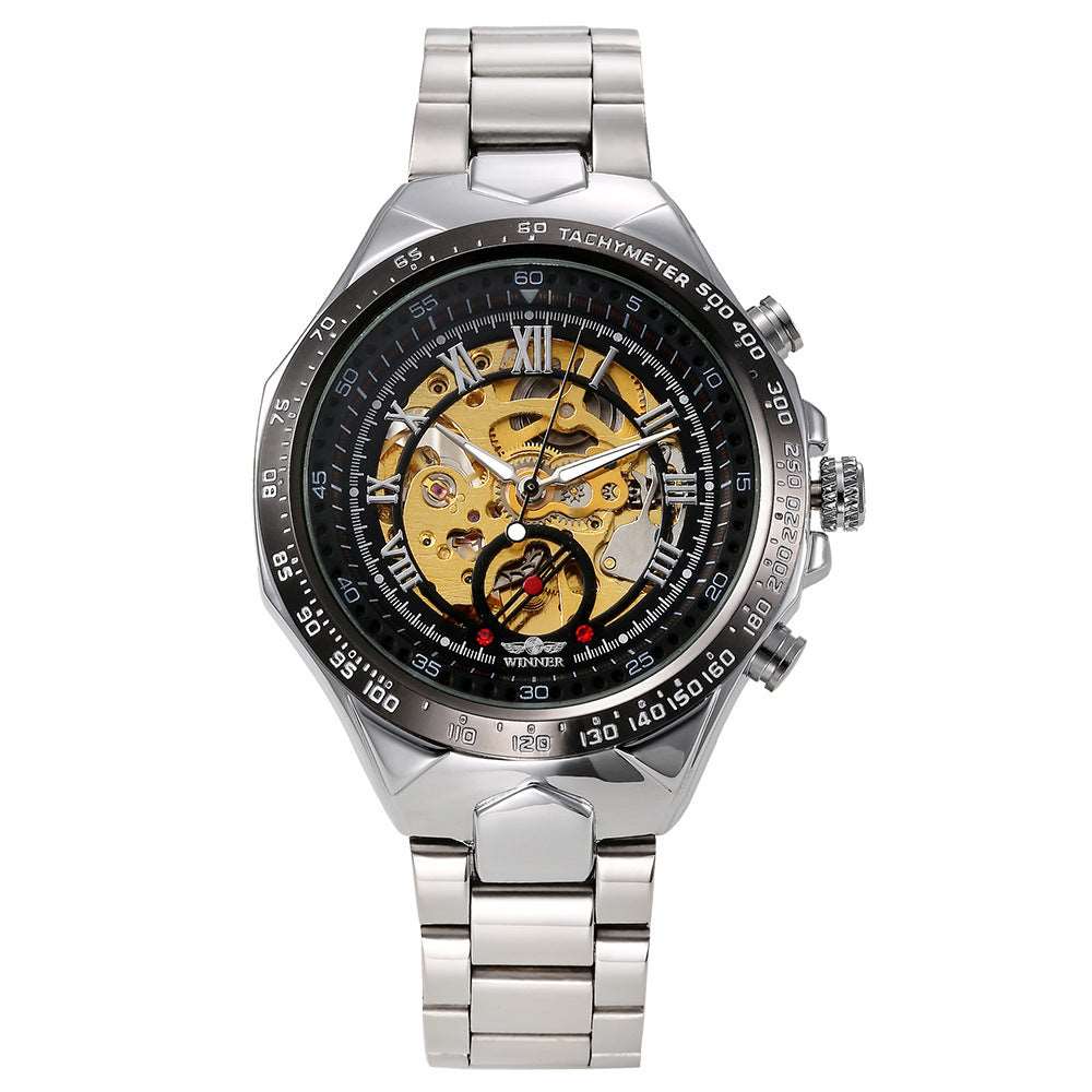 Men's Personality All-steel Hollow Automatic Mechanical Watch Black Gold Movement Infinite Avenue