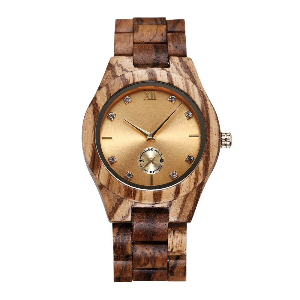 Women's Quartz Wood Watch Zebra Gold Noodles Free Size Infinite Avenue