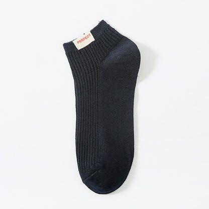 Men's Solid Color Calibration Socks – Double Needle Cotton Navy Blue Free Size Infinite Avenue