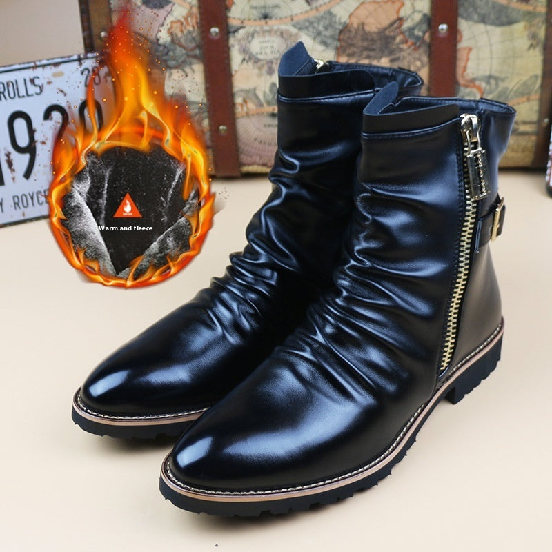 Boots Trendy All-matching Korean Style Height Increasing Black Plus Velvet Infinite Avenue