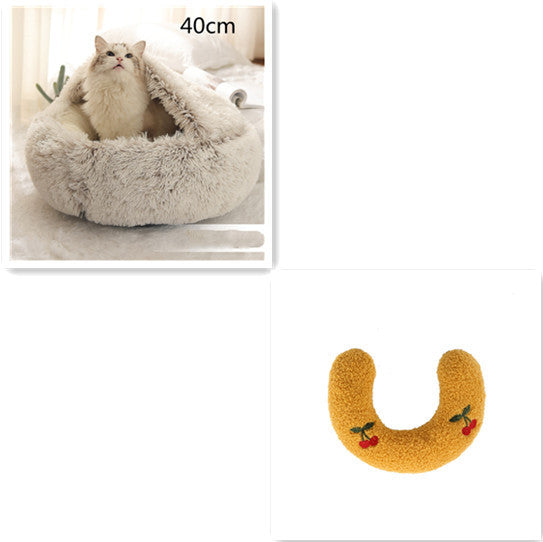 2 In 1 Dog And Cat Bed Pet Winter Bed Round Plush Warm Bed House Soft Long Plush Pets Bed Pet Products Brown 40cm setA Infinite Avenue