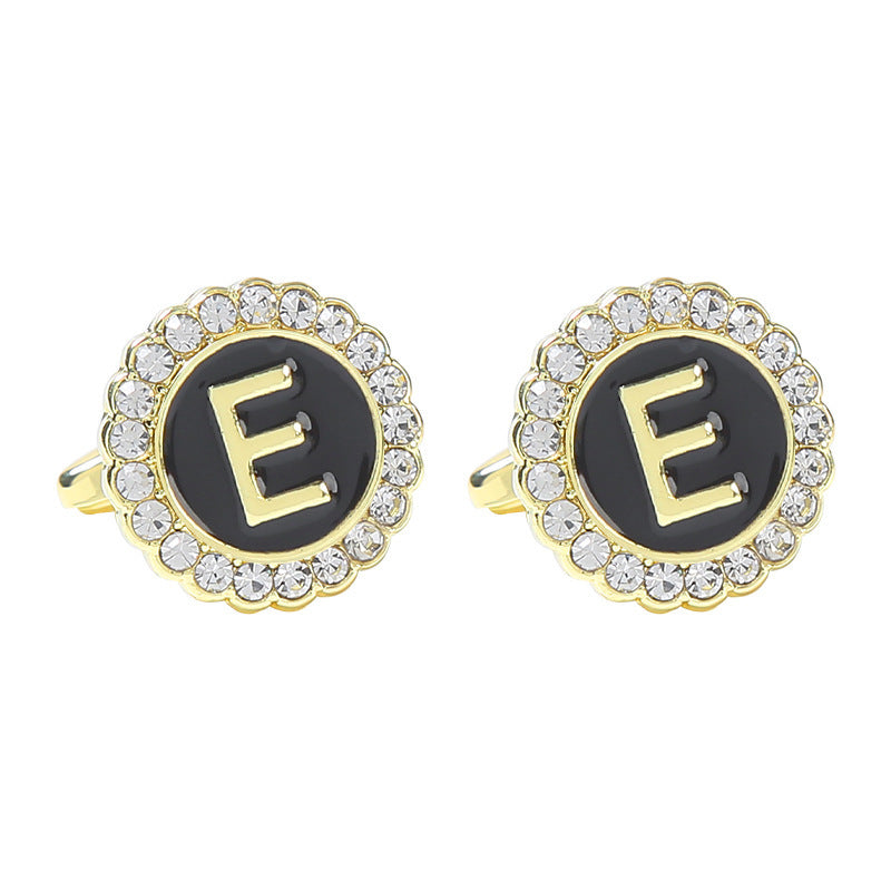 Round Diamond French Cufflinks Men's 26 Letters E Alloy Infinite Avenue