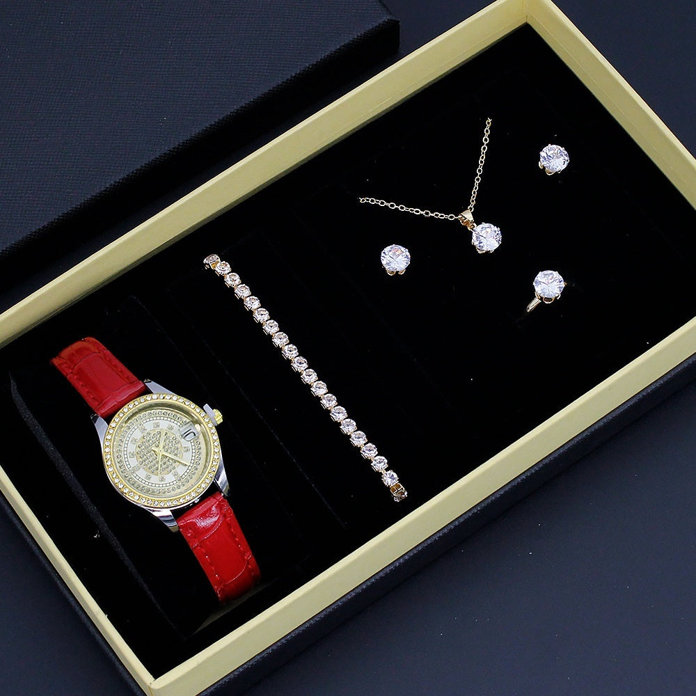 New Ladies Watch Good-looking Cross-border Valentine's Day Watch Jewelry Suit With Decoration Red Strap Watch Box Infinite Avenue