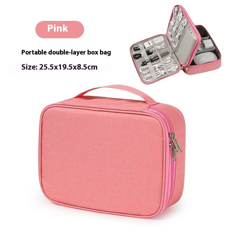 Data Cable Storage Bag Mobile Power Box Travel Portable Digital Accessories Organizing Folders Double Layer Pink Infinite Avenue