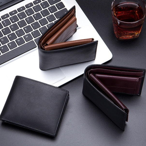 Men's Short Wallet Genuine Leather Trifold Wallet Infinite Avenue