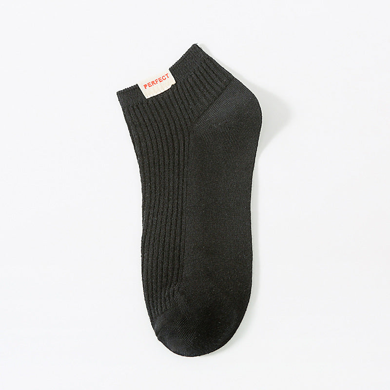 Men's Solid Color Calibration Socks – Double Needle Cotton Black Free Size Infinite Avenue