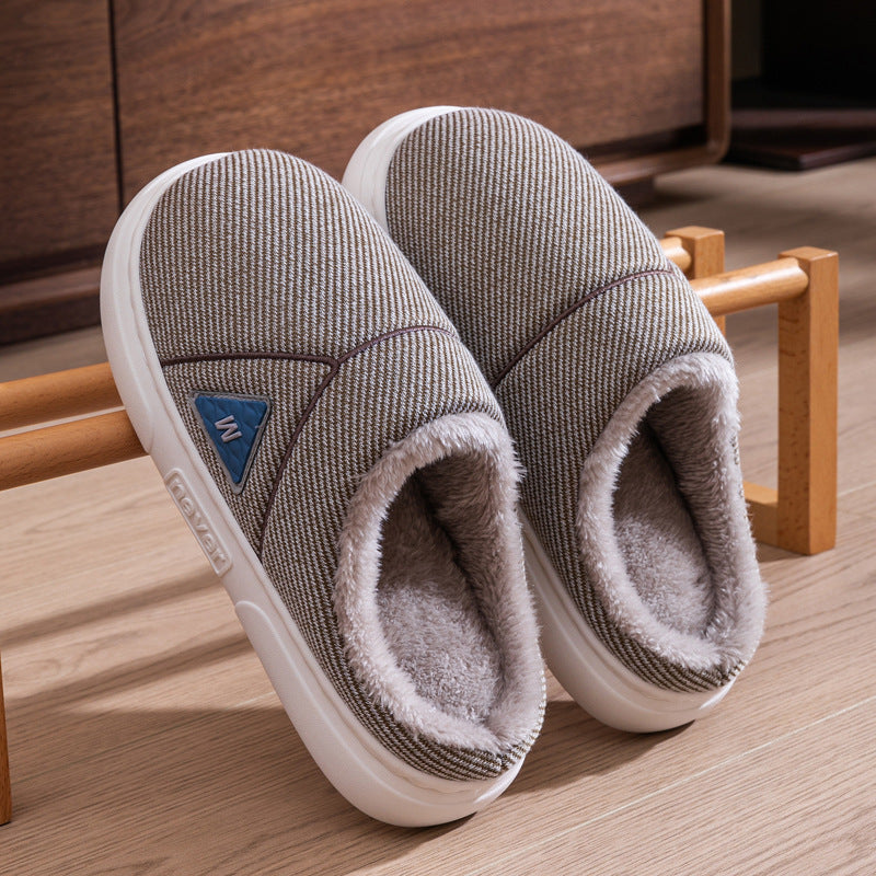 Solid Striped Home Slippers Winter Warm Fleece Shoes Men Indoor Bedroom Floor Plush Slippers For Women Couple Coffee Infinite Avenue