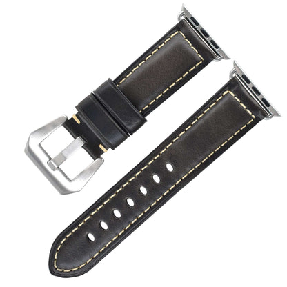 Vintage Oil Wax Genuine Cowhide Watch Band Gray Steel Big Buckle 012S Infinite Avenue