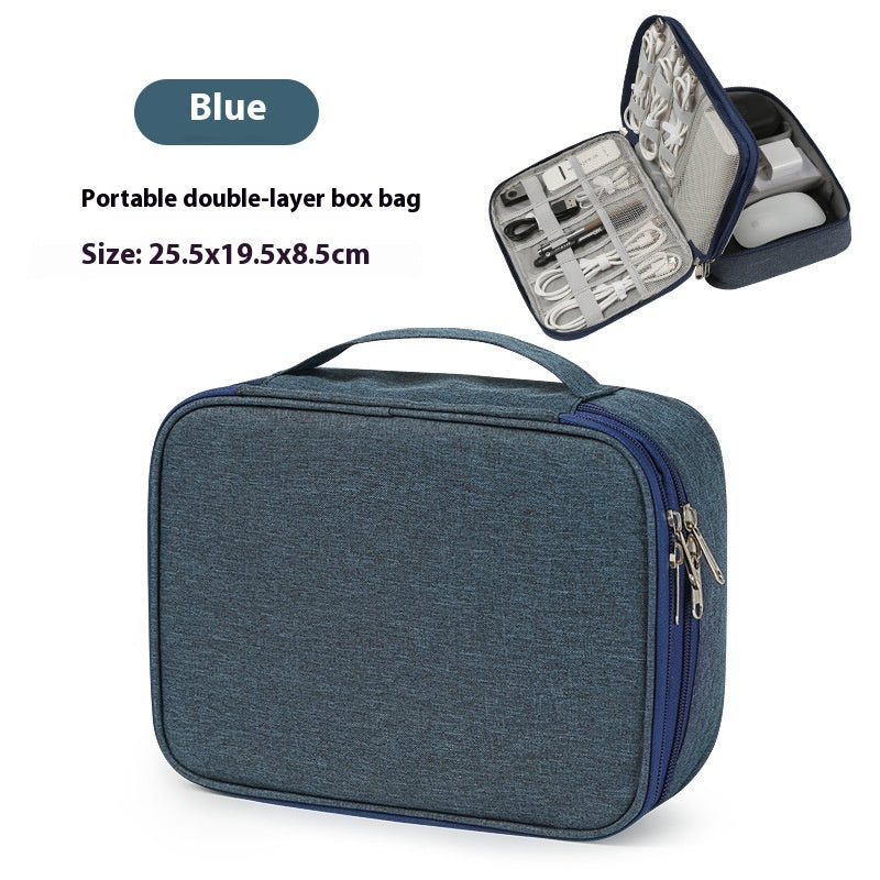 Data Cable Storage Bag Mobile Power Box Travel Portable Digital Accessories Organizing Folders Double Blue Infinite Avenue