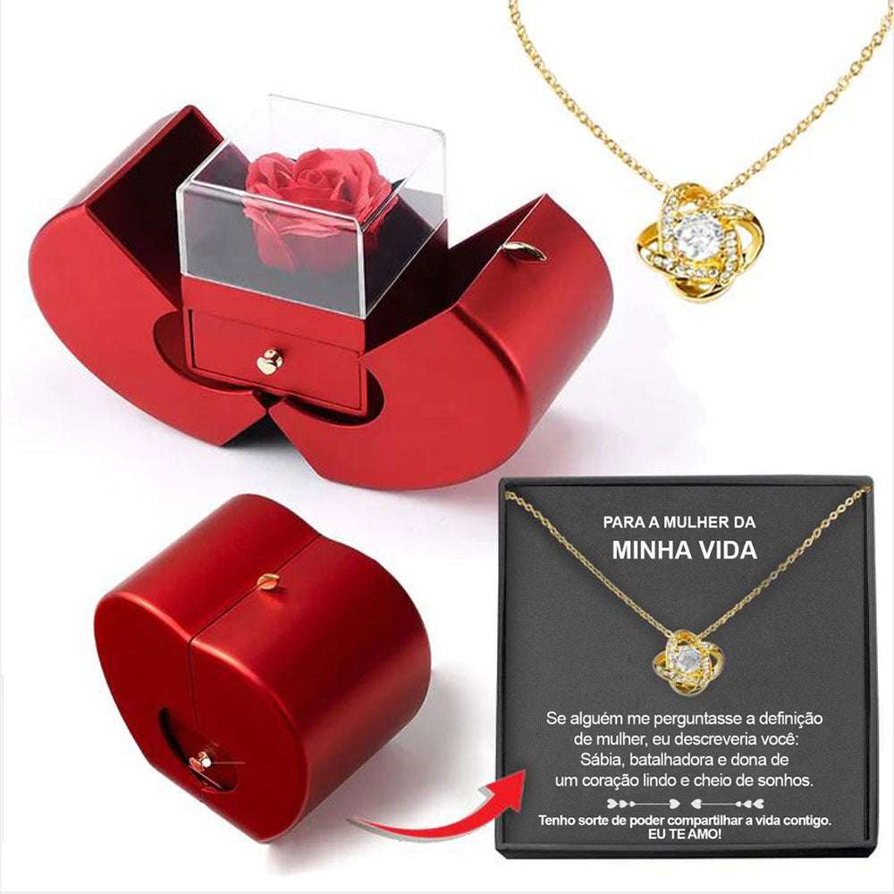 Fashion Jewelry Box Red Apple Christmas Gift Necklace Eternal Rose For Girl Mother's Day Valentine's Day Gifts With Artificial Flower Rose Flower Jewelry Box Necklace WISDOM TRYMA Box Spanish Infinite Avenue