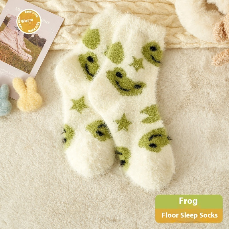 Women's Mink Fur Cartoon Sleep Socks Frog Average Size Infinite Avenue