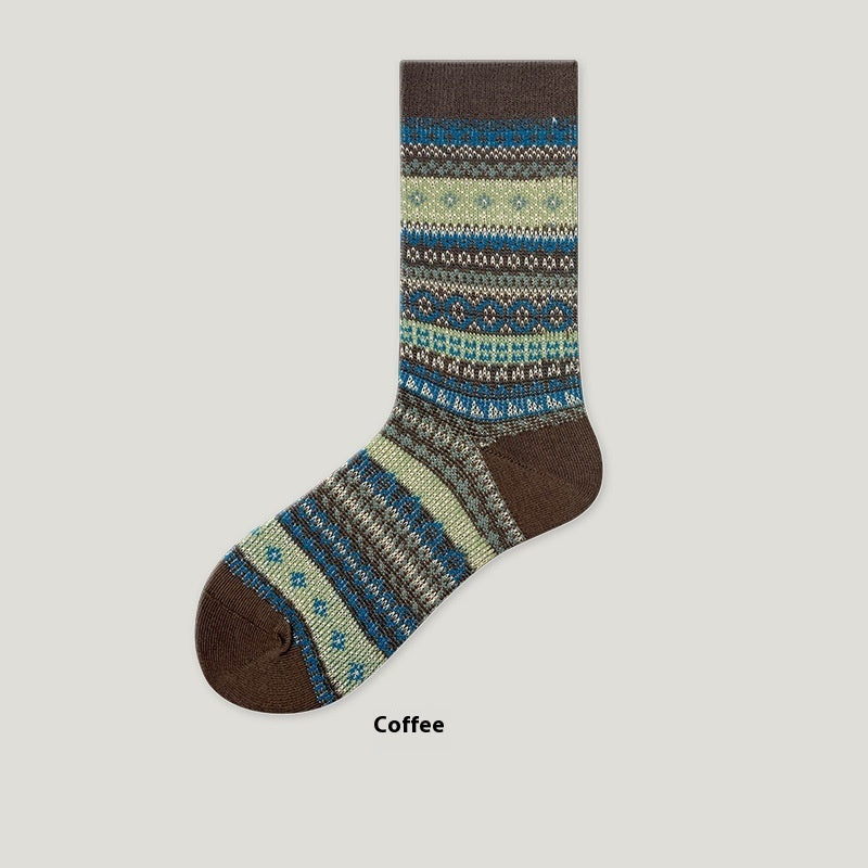 Women's Retro Combed Cotton Mid Tube Socks Coffee Free Size Infinite Avenue