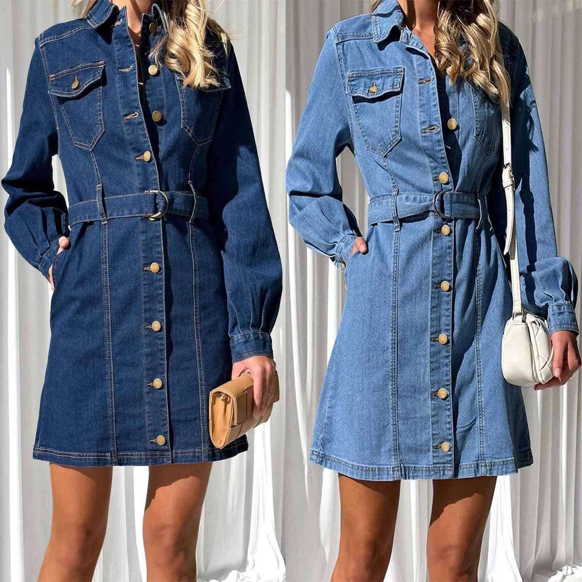 Fashion Casual Button Denim Dress Women - Infinite Avenue