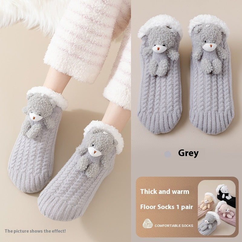 Women's Thick Fleece-Lined Lambswool Winter Socks Gray Free Size Infinite Avenue