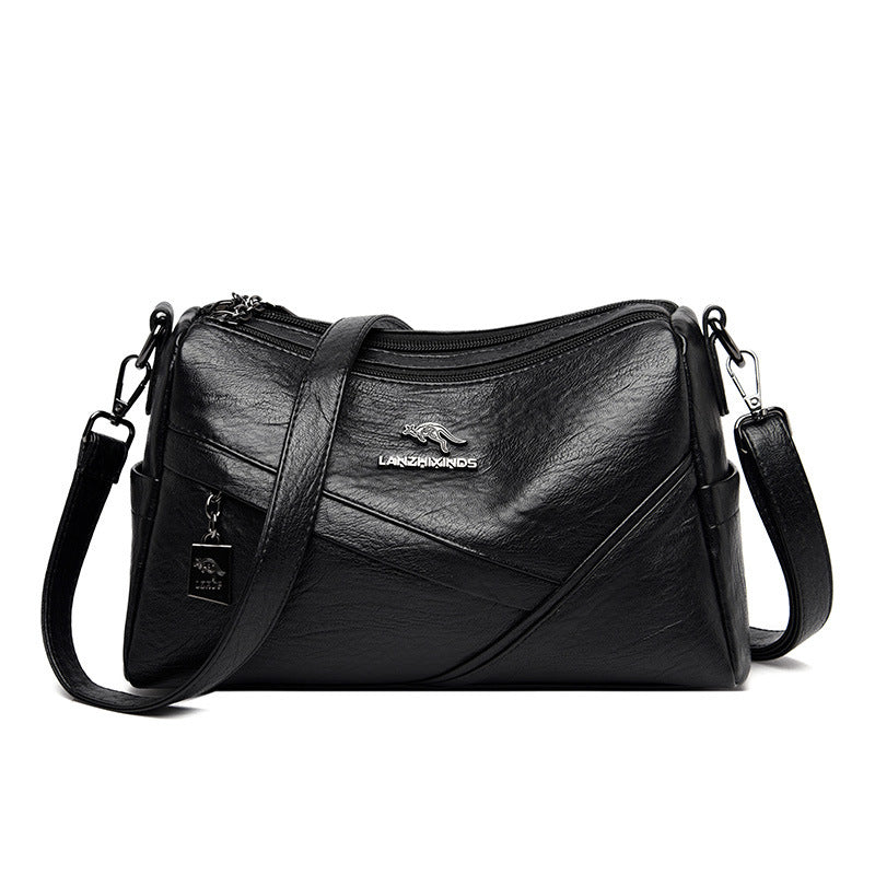 New Fashion Soft Leather Shoulder Large-capacity Crossbody Bag Black Infinite Avenue