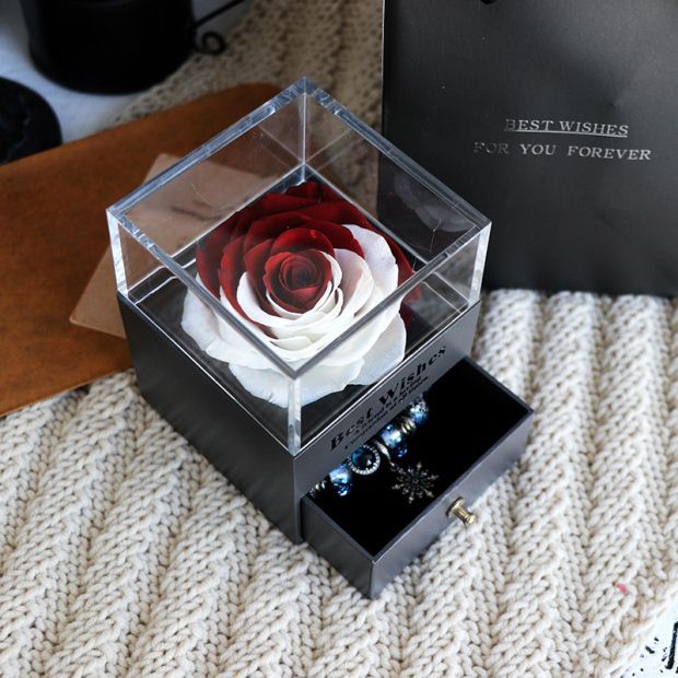 Eternal Flower Rose Jewelry Box for Birthday Presents Valentines Day Wedding Gift Red white Infinite Avenue