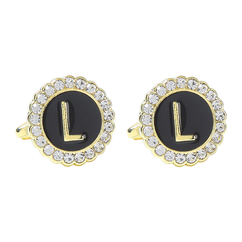 Round Diamond French Cufflinks Men's 26 Letters L Alloy Infinite Avenue