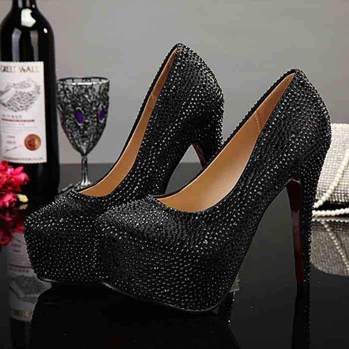 Plus Size Crystal 14cm Super High Heels Black 14cm Infinite Avenue