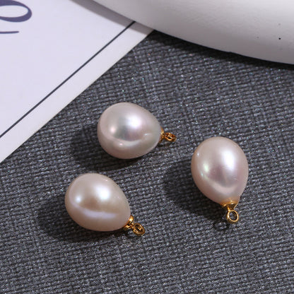 Natural Freshwater Pearl Half Hole Bead Strong Light Rice-shaped Pearl Pendant Parts White Infinite Avenue