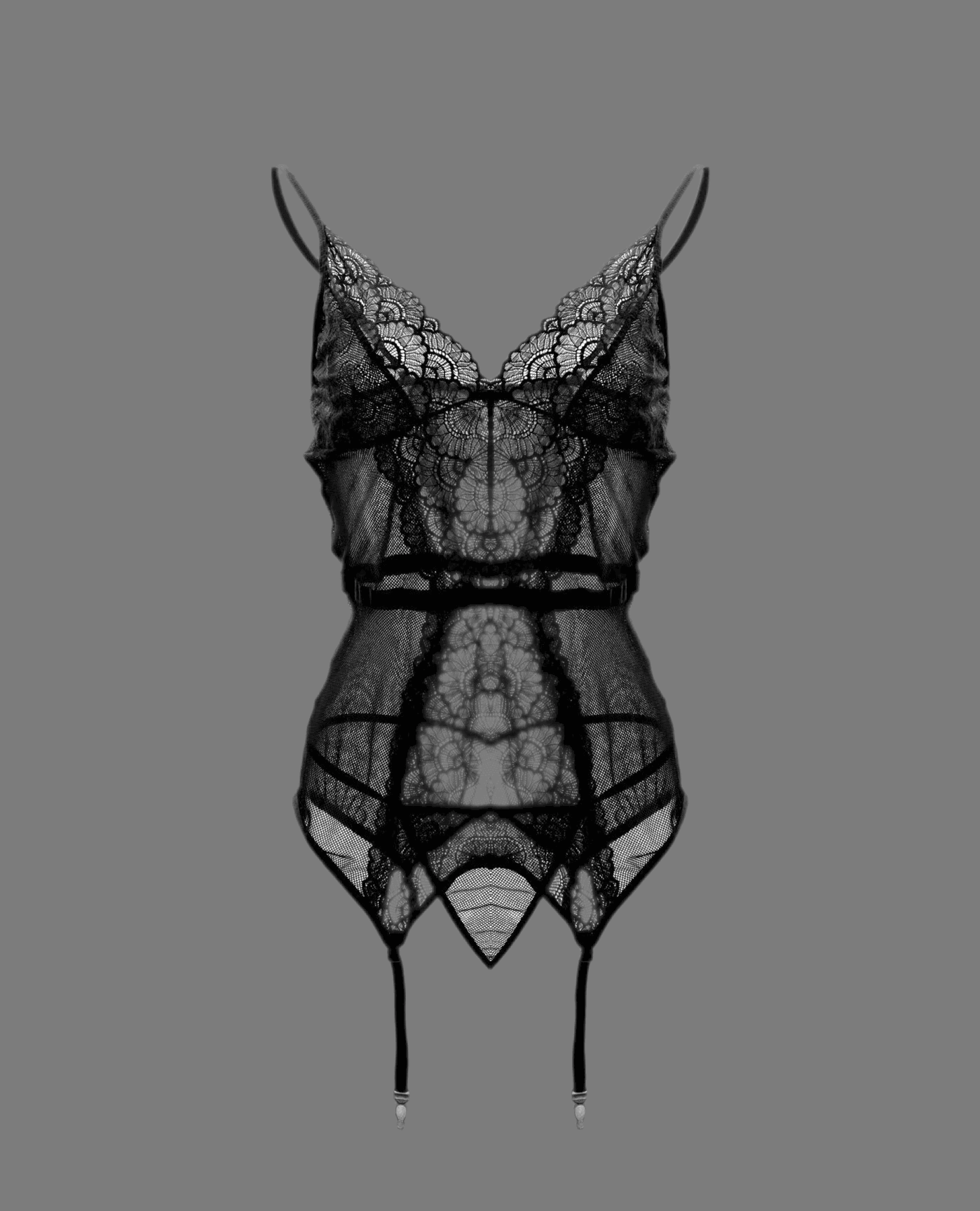 Lace Suspender Lingerie with Garter Buckle Black Infinite Avenue