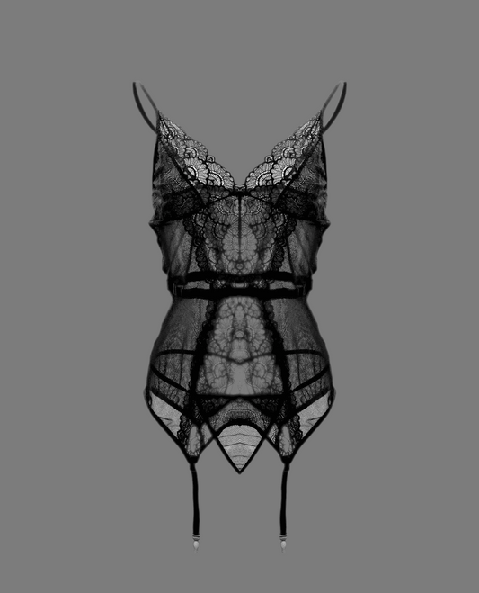 Lace Suspender Lingerie with Garter Buckle Black Infinite Avenue