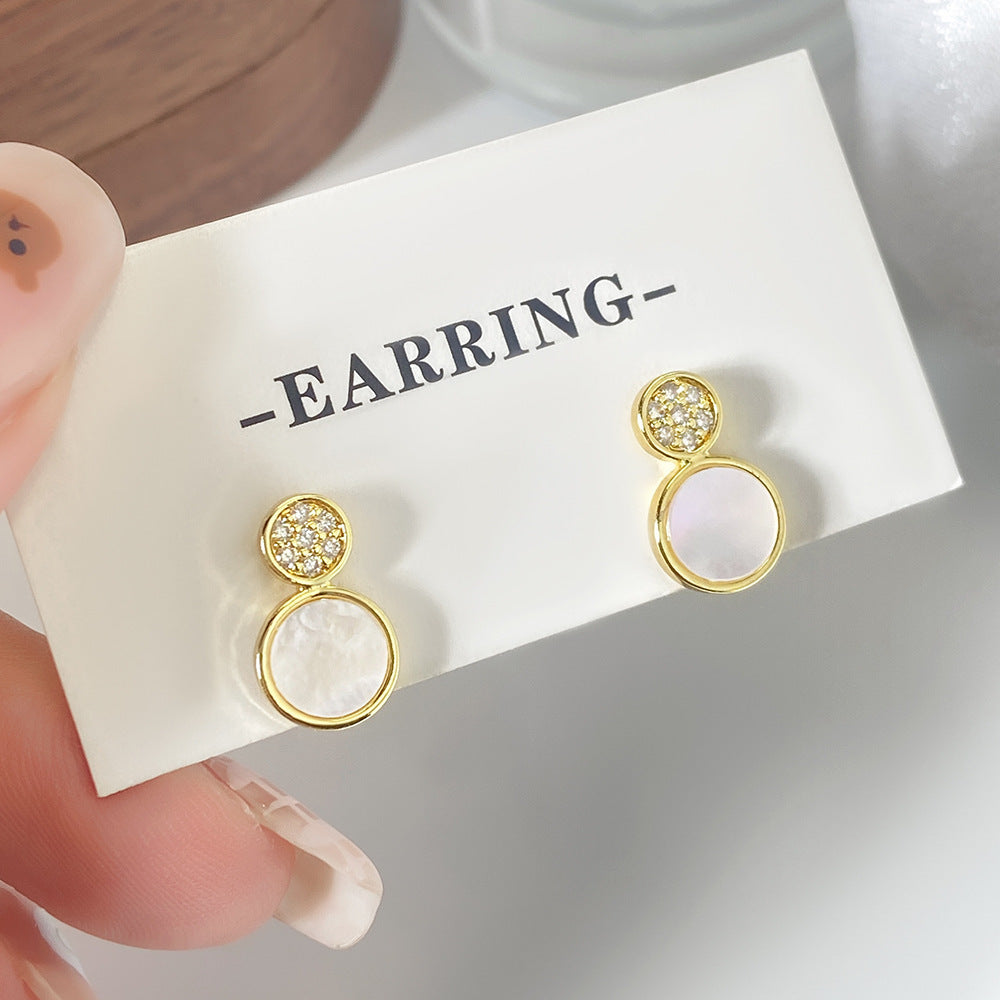 Micro Inlaid Zircon Stitching Sequined Shell Ear Studs Infinite Avenue