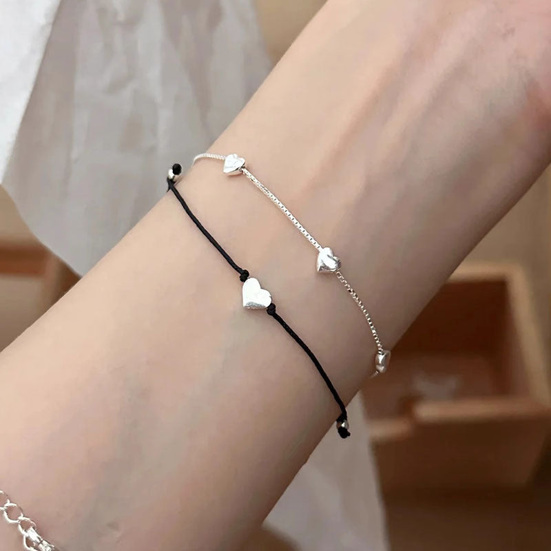 S925 Loving Heart In Sterling Silver Bracelet Female Ins Mori Sweet Temperament Infinite Avenue