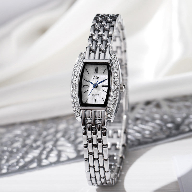 Women's Bucket-shaped Square Fashion Watch Fashion Jewelry Silver Streak White Plate Infinite Avenue