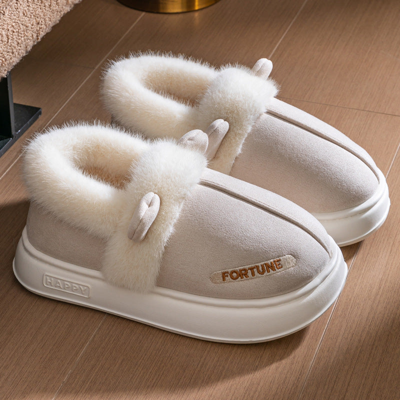 Home Indoor Warm Thick Bottom Non Slip Cotton Slippers White Infinite Avenue