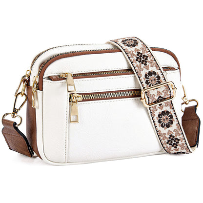 Cow Color Matching Multifunctional Zipper Crossbody Bag White With Brown Infinite Avenue