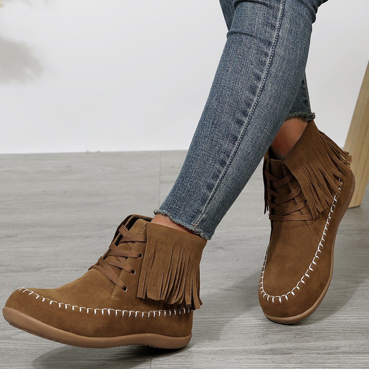 Plus Size Tassel Lace-up Booties Female Infinite Avenue