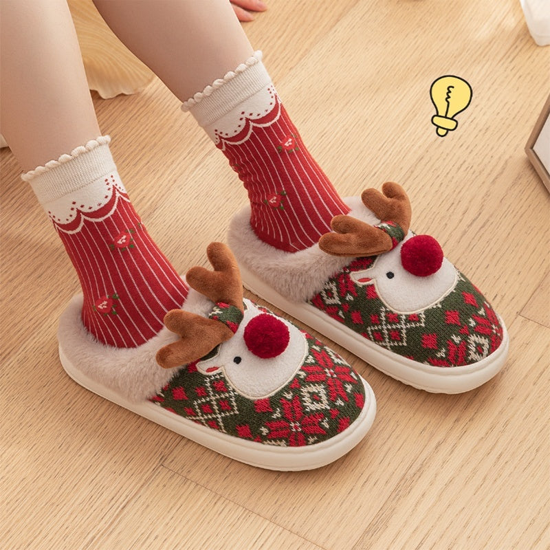 Women’s Cute Elk Plush Slippers – Non-Slip Winter House Shoes Infinite Avenue