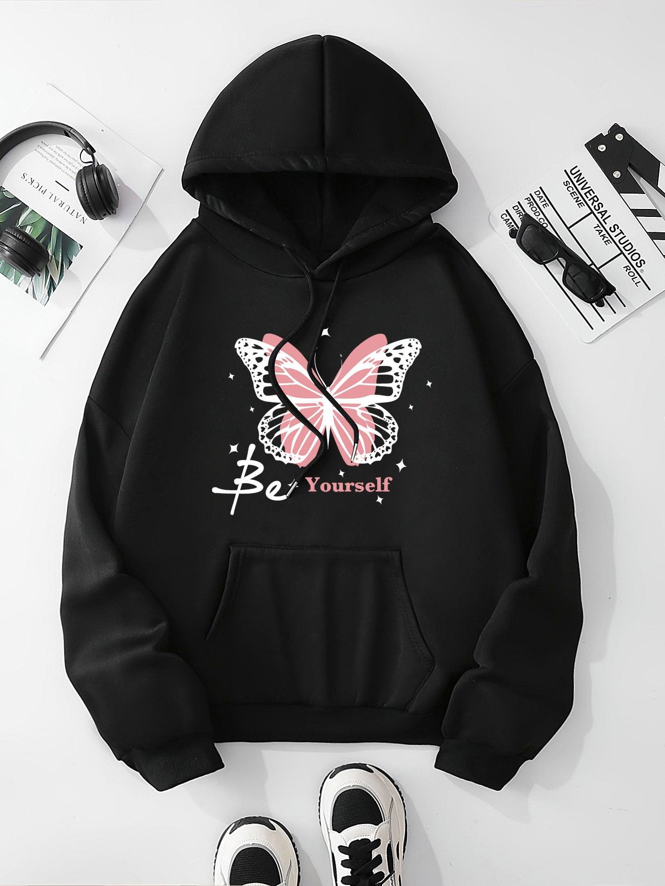 Women’s ‘Be Yourself’ Butterfly Hooded Sweater - Infinite Avenue