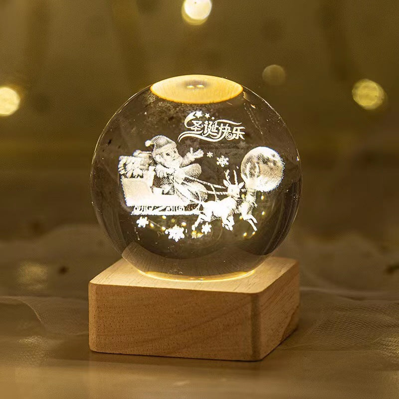 Luminous Starry Sky Crystal Ball – Moon Night Light & Gift Solid Wood Lamp Holder Happy 6cm Crystal Ball Infinite Avenue